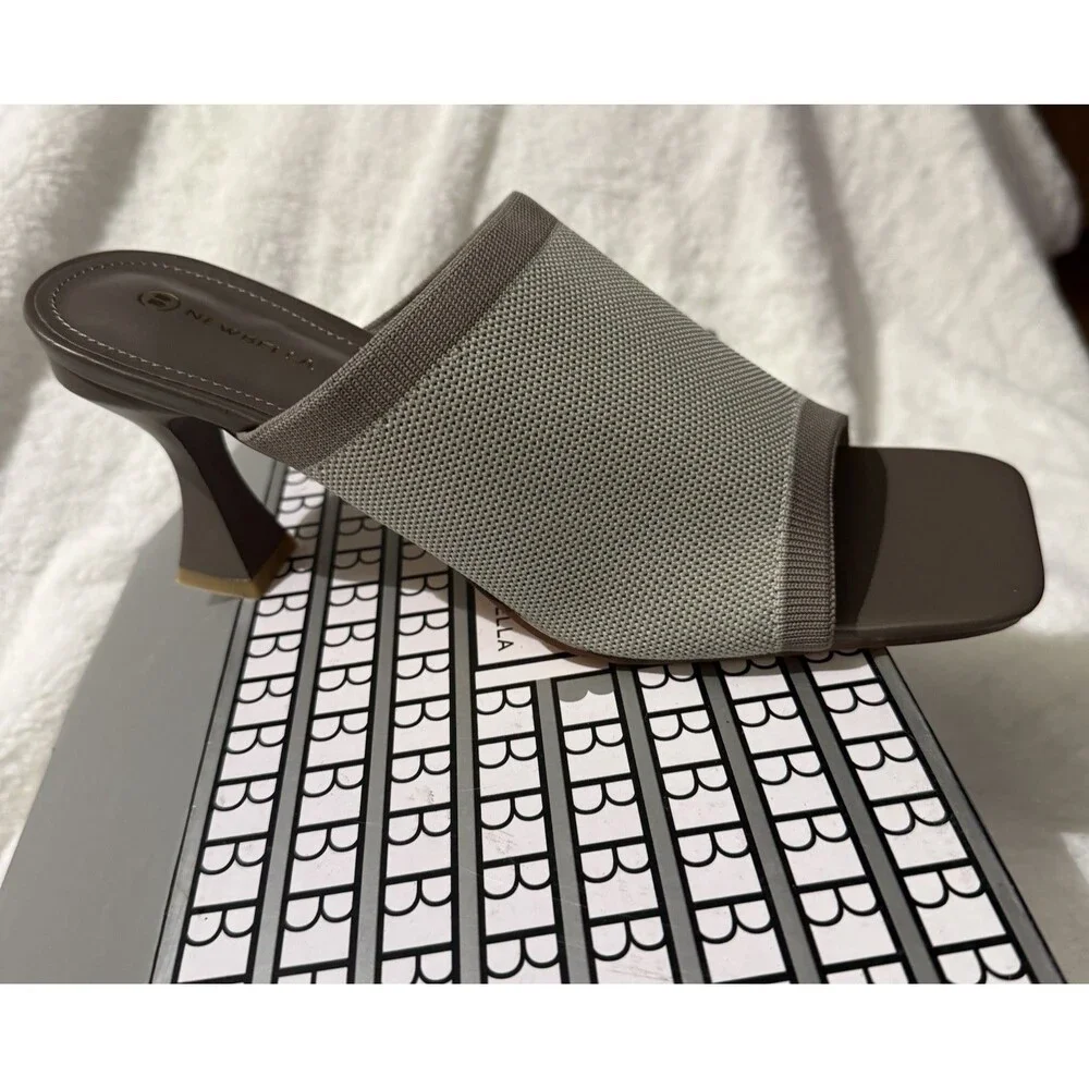 NEWBELLA Mousse Fit Women's Mesh Heeled Sandals Square Open Toe Heeled Mules 8.5